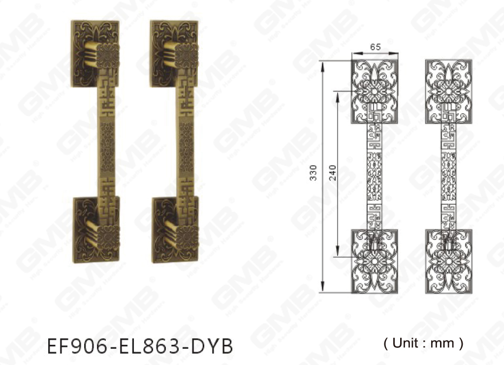 Luksusowe drzwi zewnętrzne Duży klasyczny uchwyt ze stopu cynku do drzwi przesuwnych (EF906-EL863-DYB)